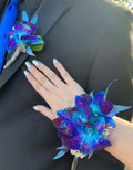 Blue Paradise Wrist Corsage and Boutonniere Combo