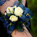 White and Blue Wrist Corsage