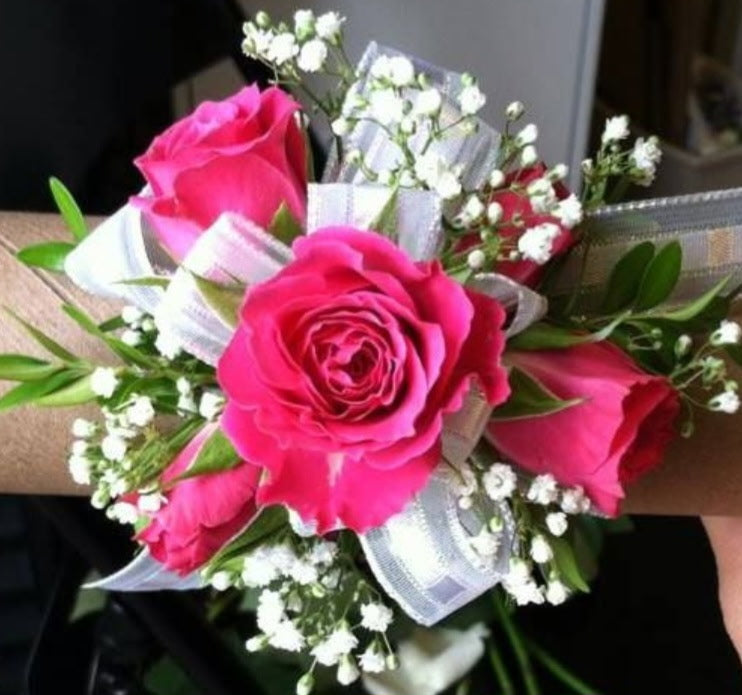 Hot Pink and White Wrist Corsage