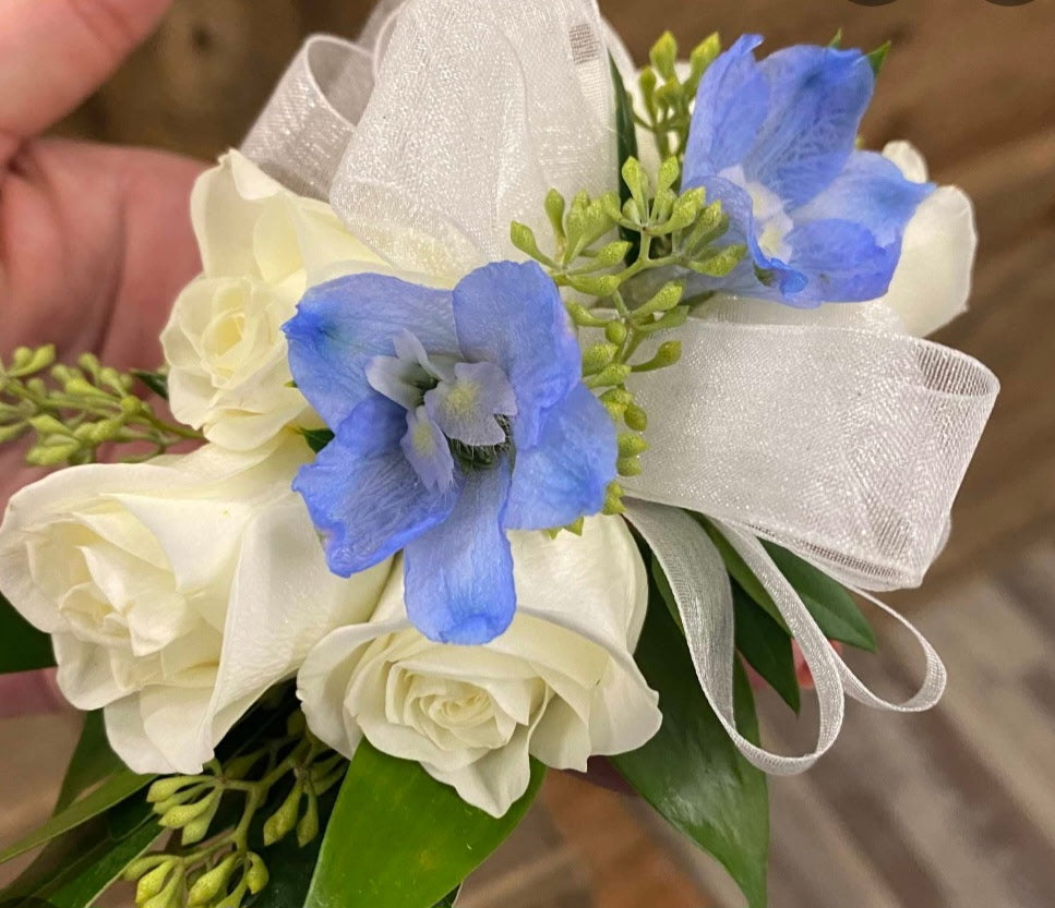 Pale Blue Wrist Corsage